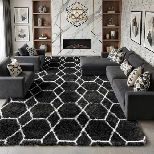 Miniatura 44 de ONASAR - Alfombras de 6 x 9 pies para sala de estar y dormitorio, alfombra grande lavable, esponjosa, gris y negra, alfombra de pelo largo suave