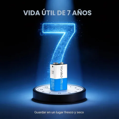 Miniatura 4 de Voniko Paquete de 4 baterías de 9 V, batería de 9 voltios de larga duración para detector de humo, alarma de incendios y dispositivos domésticos, a