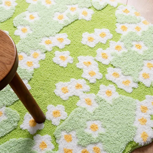 Miniatura 6 de Alfombra de musgo estéreo 3D irregulares con flores naturales, margaritas y musgo, para sala de estar, dormitorio, decoración estética del hogar