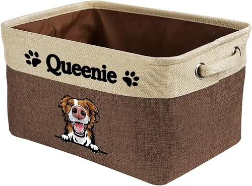 Miniatura 17 de Cesta de almacenamiento plegable personalizada con lindo borde de perro, plegable y resistente de tela resistente para juguetes de mascotas, cubo