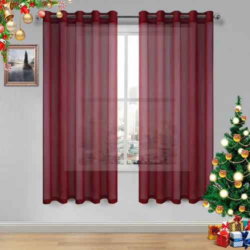 Miniatura 170 de DWCN Cortinas traslúcidas color verde frijol para sala de estar y dormitorio - Cortinas voile con aspecto de lino sintético con ojales en la parte