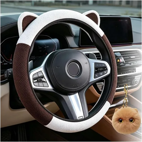 Miniatura 12 de Steering Wheel Cover with Ears Keychain Fit 14-15 inch Black Pink Cute Ears Car Steering Wheel Covers for Women Girls Elastic Breathable Steering