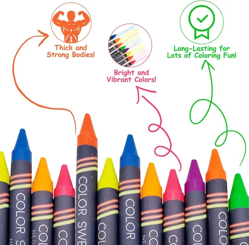 Miniatura 6 de Color Swell Paquete de crayones de neón, una caja de divertidos crayones de neón de calidad para profesores, duraderos para niños, estudiantes