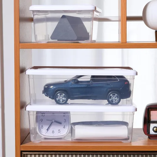 Miniatura 8 de novelinks Paquete de 8 contenedores de almacenamiento de plástico transparente de 6 cuartos de galón con tapas, cajas apilables para zapatos, Blanco