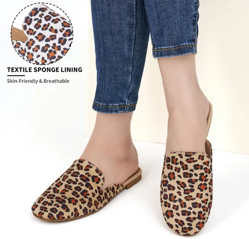 Miniatura 5 de Ecetana Mocasines para mujer, cómodos, planos, de leopardo, sin cordones, puntera redonda, sin espalda, de gamuza, zapatos para mujer