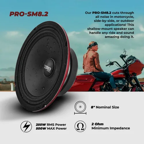 Miniatura 2 de DS18 PRO-SM8.2 - Altavoz delgado de 8 pulgadas, rango medio, canasta de acero rojo, 500 W de potencia máxima, 250 W RMS, 2 ohmios - Altavoces