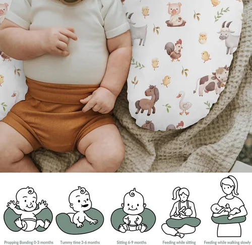Miniatura 6 de Lindas fundas de almohada de lactancia de animales de granja para niños y niñas, vaca, gallo, cabra, pato, cerdo, funda de almohada de lactancia