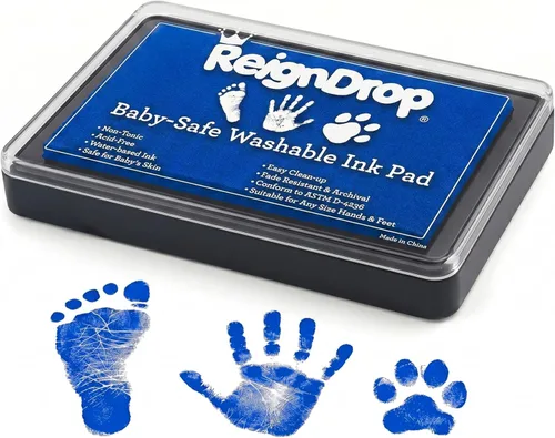 ReignDrop Almohadilla de tinta para huella de bebé y huella de mano - Crea sellos de recuerdo impresionantes y duraderos para bebés y niños. A Azul