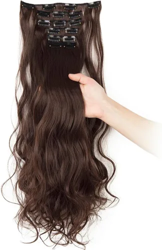 Miniatura 18 de Extensiones de pelo de 24 a 26 pulgadas, 6 unidades, 16 clips rizados, ondulados, rectos, gruesos, clip en extensiones de pelo sintético.
