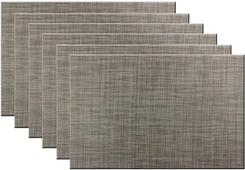 Miniatura 27 de Manteles individuales para mesa de comedor, lavables y fáciles de limpiar, camino de mesa de PVC (1 camino de mesa y 6 manteles individuales, negro)