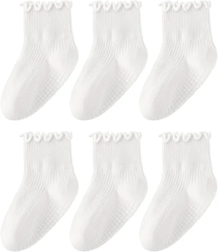 Miniatura 9 de HONGTEYA - 6 pares de calcetines con volantes para niñas, calcetines antideslizantes para bebés con agarre para niñas y niños de 1 a 2 años, 3 a 4