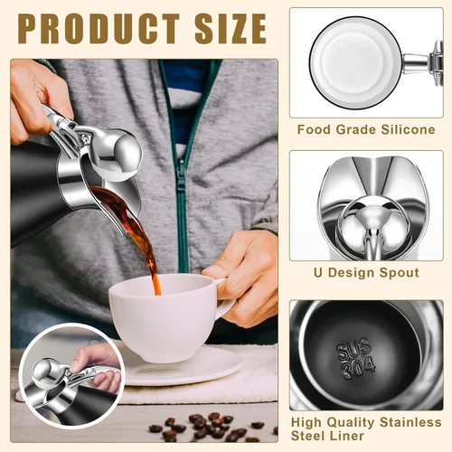 Miniatura 3 de Uiifan 2 Piezas Jarras Térmicas de Café de 68 oz, Jarra de Café Aislada de Acero Inoxidable para Líquidos Calientes, Olla Térmica al Vacío