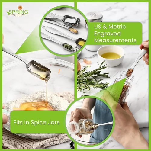 Miniatura 3 de Spring Chef Stainless Steel Measuring Cups and Spoons Set of 10, Nesting Kitchen Metal Measuring Cups and Spoons Set for Dry and Liquid Ingredients