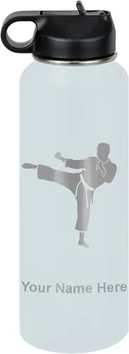 Miniatura 58 de Botella de agua personalizada LaserGram, Karate Man, de acero inoxidable con doble pared aislada al vacío con tapa abatible, regalo personalizado