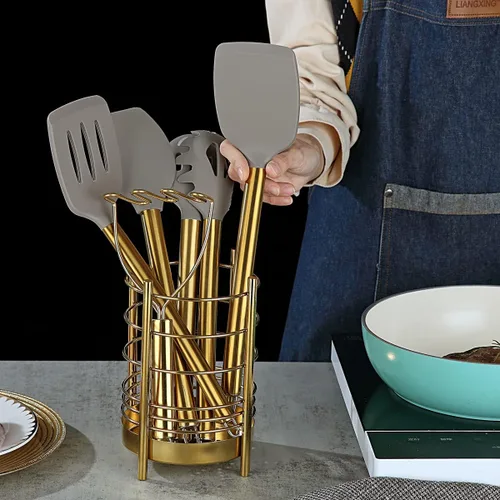Miniatura 7 de Berglander - Juego de utensilios de cocina dorados, 38 piezas antiadherentes de silicona, espátula con soporte para utensilios de acero inoxidable