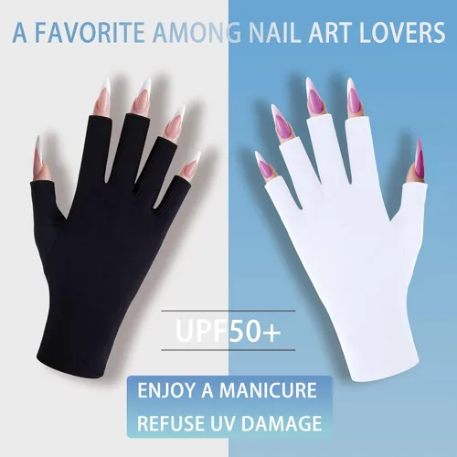 Miniatura 5 de CGBOOM Guantes UV para lámpara de uñas de gel, guantes profesionales de protección UPF50+ para manicuras, guantes anti UV sin dedos para arte