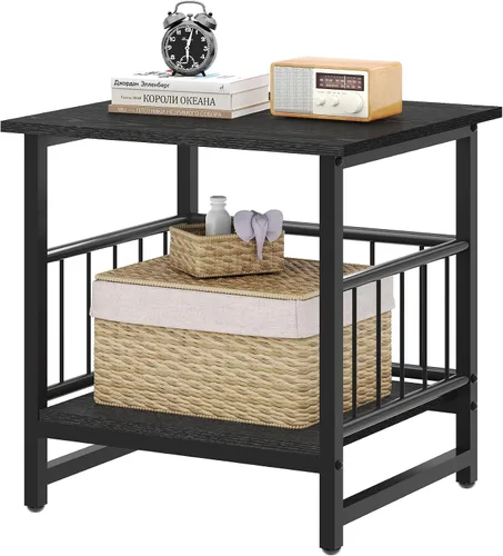 Miniatura 9 de EazeHome Mesa auxiliar cuadrada de 18 pulgadas, moderna mesita de noche, mesita de noche con estante de almacenamiento abierto para sala de estar