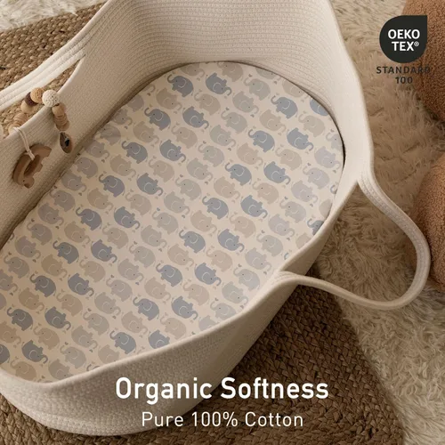 Miniatura 3 de Gllquen Baby Sábanas para Moisés Paquete de 2, Sábanas Ajustables para Moisés de Algodón 100% Orgánico para Niñas y Niños, Sábana de Colchón