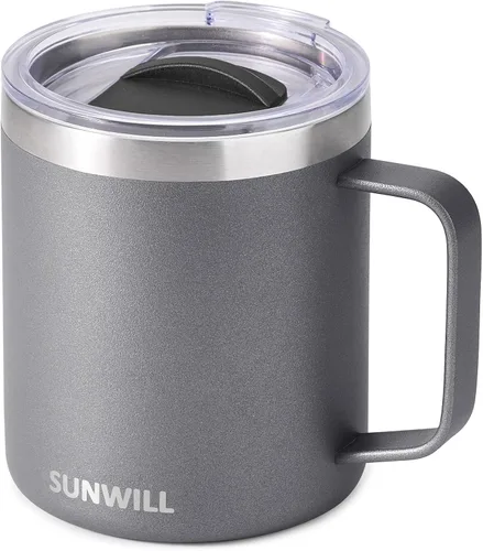 Miniatura 34 de SUNWILL - Taza de café de viaje con tapa, taza aislada con asa, taza de acero inoxidable de 14 oz para acampar, oficina, hogar, recubrimiento
