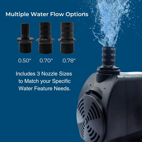 Miniatura 3 de Teamson Home Bomba de agua sumergible ajustable de 635 GPH de 50 W con un cable de alimentación de 6 pies y 3 boquillas diferentes para peceras