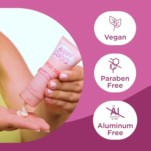 Miniatura 12 de HAPPY CURVES Loción a polvo anti-roce y control de olor para mujer: Crema sin aluminio para partes privadas, debajo del pecho y cuerpo 2.25 fl oz