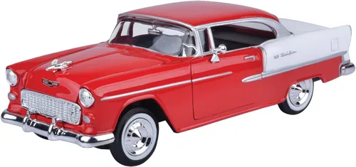 Miniatura 2 de 1955 Chevy Bel Air, rojo, escala 1/24 fundido a troquel modelo Toy Car Motormax 73229