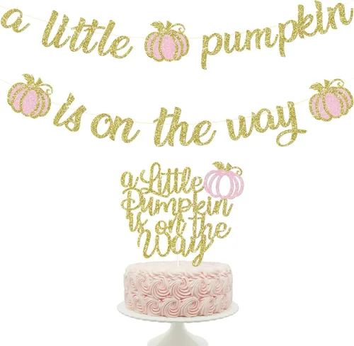 Cartel dorado con purpurina de una pequeña calabaza y decoración para tartas, decoraciones de baby shower para niñas, suministros de fiesta de