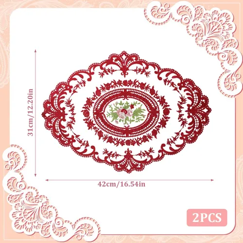 Miniatura 4 de Mantel para mesa auxiliar, manteles individuales de encaje, 2 piezas de malla ovalada bordada de flores de 16.5 x 12.2 pulgadas, manteles