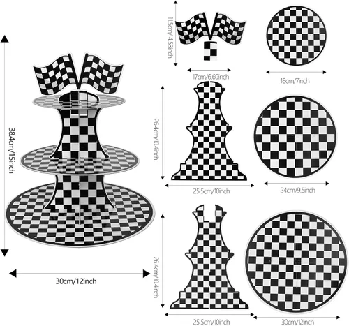 Miniatura 4 de Soporte de cartón para cupcakes con temática de automóvil de carreras, soporte redondo de 3 niveles para cupcakes, soporte de postre para autos
