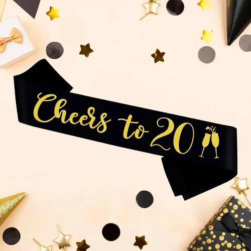 Miniatura 4 de Banda con texto en inglés "Cheers to 20", banda de oro negro con texto en inglés "It's My 20th Birthday" para mujeres y hombres, regalos de feliz 20