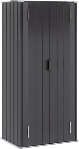Miniatura 18 de Greesum Cobertizo de almacenamiento para exteriores de 3 x 3 pies, cobertizo de metal con cerradura para patio trasero, piscina, patio y Negro