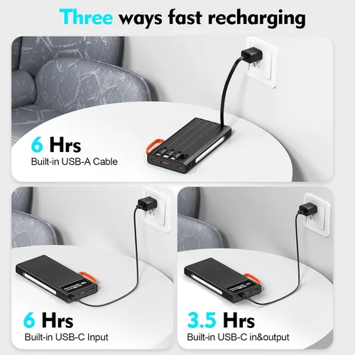 Miniatura 6 de Cargador portátil de 10000 mAh, cable integrado, PD de 22.5 W de carga rápida, batería externa con iluminación LED, cargador de teléfono de viaje