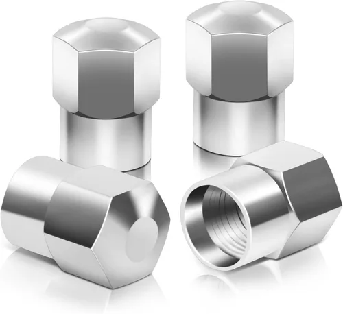Miniatura 5 de Auto Dynasty Tapones hexagonales de válvula de neumático de aleación de latón recubierto y pulido de aluminio negro cromado (paquete de 4)