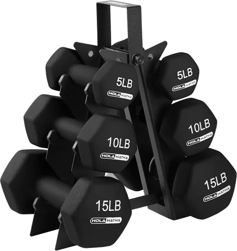 Miniatura 25 de HolaHatha Neoprene Dumbbell Weights Set w/Rack, Home Gym Equipment - Portable Weighted Exercise Dumbbells for Fitness, Training, and Lifting