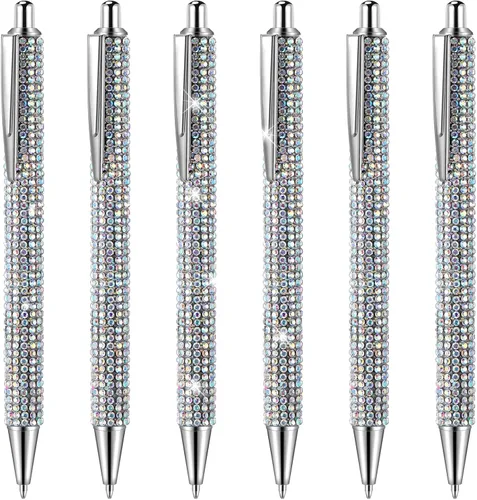 Miniatura 9 de Jeyiour 6 Bolígrafos Bling Lindos de Diamante con Rinstones de Boda, Bolígrafos Metálicos Retráctiles de Cristal Brillantes para Mujeres, Bolígrafo