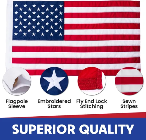 Miniatura 2 de Bandera estadounidense de 3 x 5 – Bandera de Estados Unidos con nailon SolarMax duradero, rayas cosidas y estrellas bordadas – Banderas