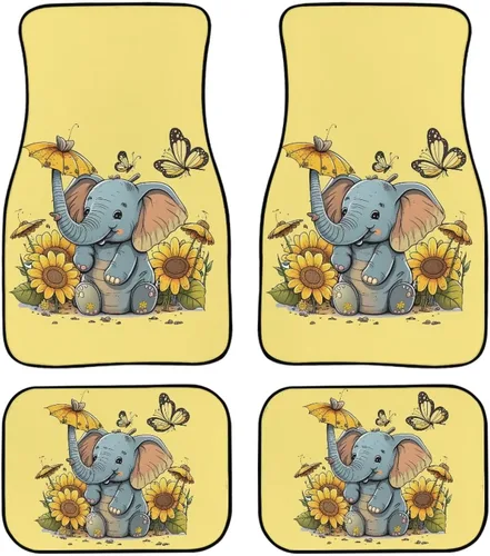 Xhuibop Alfombrillas de automóvil con diseño de girasol, mariposa, elefante, para mujer, SUV, decoración interior de niña, camión, juego completo, 4