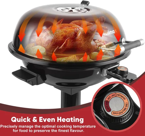 Miniatura 9 de Parrilla eléctrica, CUSIMAX - Parrilla eléctrica para interiores y exteriores de 1600W portátil con tapa para uso en interiores y exteriores, calor