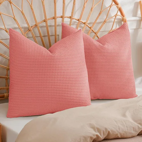 Miniatura 11 de PHF Funda de almohada 100% algodón con tejido de gofre, 18 x 18 pulgadas, sin relleno, paquete de 2 elegantes fundas de almohada cuadradas Gris claro