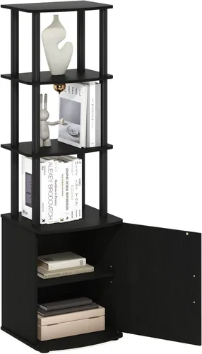 Furinno Turn-N-Tube - Estante alto de exhibición de mesa auxiliar de entretenimiento para TV con armario de almacenamiento, 3 niveles, madera