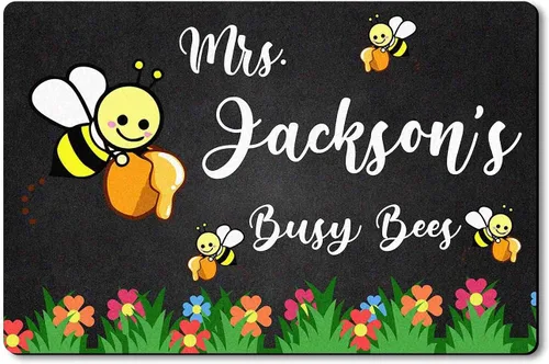 VOTANTA Felpudo de abejas de bienvenida al aula, tapete personalizado con nombre para el profesor, para el regreso a la escuela, tapete decorativo