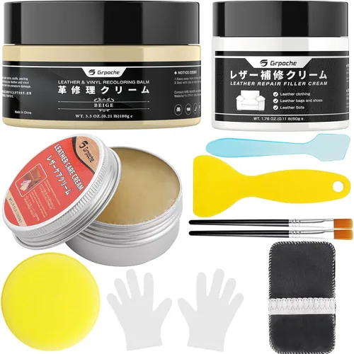 Bálsamo de recoloración de cuero beige, acondicionador de aceite de visón para cuero y crema de relleno de cuero, kit de reparación de cuero para