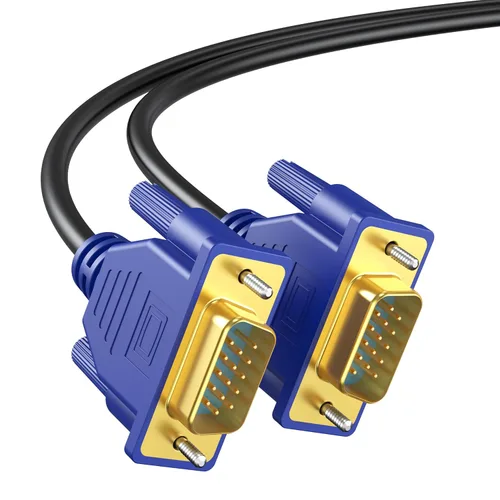 Cable VGA de 6 pies, Cable Adaptador de Monitor de Computadora VGA Macho a Macho Blindado con Chapado en Oro 15 Pin HD15 1080P@60Hz Full HD Alta Azul