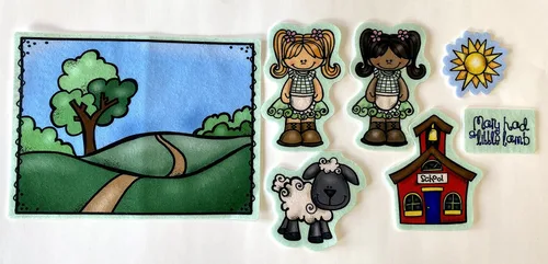 Miniatura 2 de Mary Had A Little Lamb 7 figuras de fieltro precortadas para franela/fieltro historias de tablero de guardería, rimas preescolares