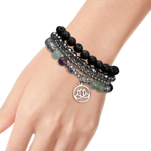 Miniatura 2 de SPUNKYsoul - Pulsera de hematita con flor de loto, apilable, para curación y nuevos principios