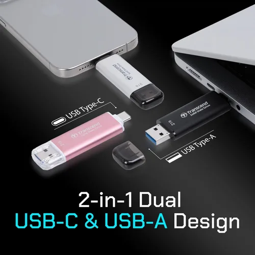 Miniatura 3 de Transcend ESD310 SSD externo de 128 GB, hasta 1,050 MB/s, unidad flash USB dual para iPhone/iPad/Mac/Windows, Android/Tablet/PC, USB 3.2 Gen 2 Thumb