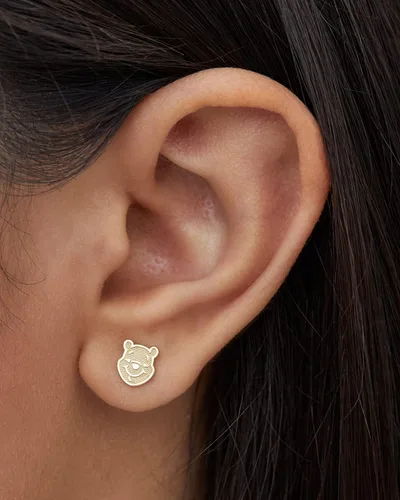 Miniatura 2 de Disney Pendientes clásicos, aretes de oro de 14 quilates - Bambi, pato Donald, pato margarita, Winnie the Pooh, rosa de Belle, 101 dálmatas