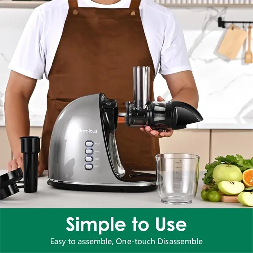 Miniatura 3 de Exprimidor de masticación lenta, exprimidores de prensa fría Brecious con 2 modos de velocidad y motor silencioso, exprimidores de verduras y frutas