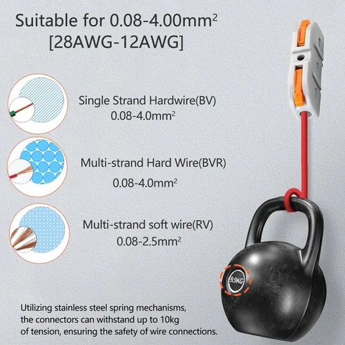 Miniatura 2 de Nineleaf Conectores de cable de palanca, conectores compactos de empalme de alambre en línea, terminales eléctricos modulares reutilizables 1 en 1