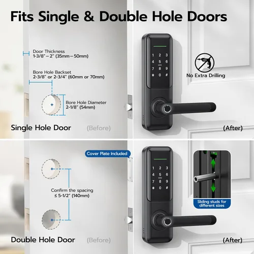 Miniatura 8 de Cerradura de puerta inteligente de huellas dactilares con asa: cerradura de teclado de entrada sin llave para puerta delantera, cerradura digital